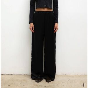 LESET Barb Wide Leg Satin Pant Black Size Small